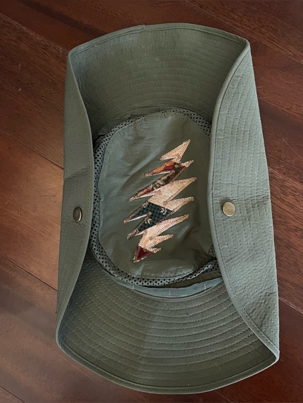 Men's Olive Green Bucket Hat with Lightning Patch